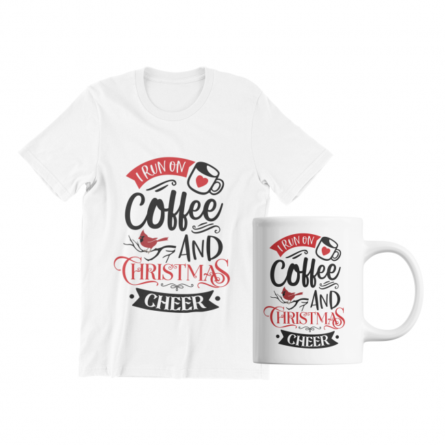 Set tricou + cana "I run on coffee and Christmas cheer"