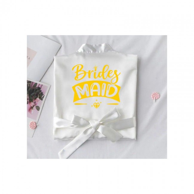Halat alb din satin personalizat "Brides Maid"
