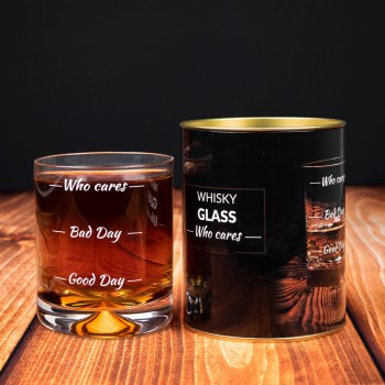 Pahar de whisky "Who cares/ Bad day/ Good day" in cutie