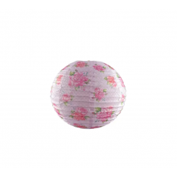 Lampion realizat din hartie in forma de glob – Roz cu trandafiri (30cm)