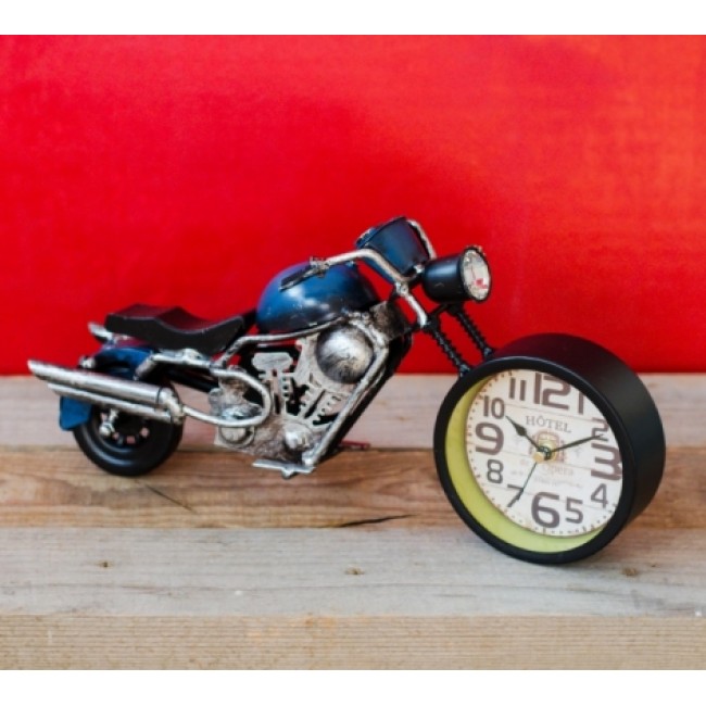 Motocicleta din metal cu ceas - albastru