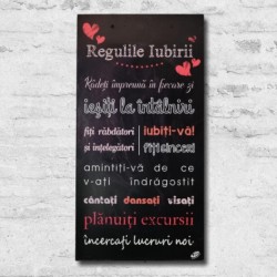 Tablou din lemn cu mesaj "Regulile iubirii"
