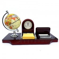 Set birou din lemn cu glob pamantesc si ceas