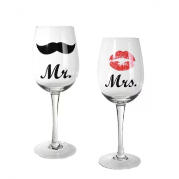 Set 2 pahare pentru vin "Mr si Mrs", 430 ml