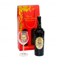 Sticla de vin si pahar de vin personalizat in cutie "Tata minunat"