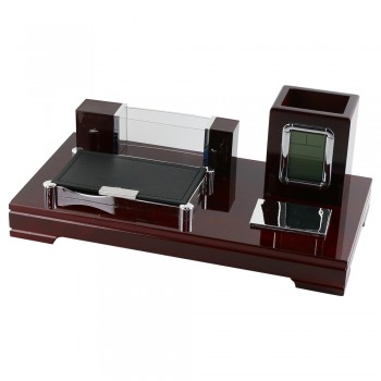 Set birou din lemn cu portcard si ceas digital